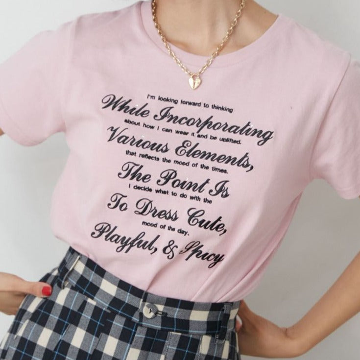 ラインストーンフィットTシャツ【ピンク】