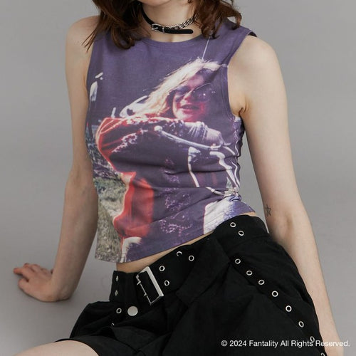 JANIS photo print sleeveless top コラボ 【ダークミックス】