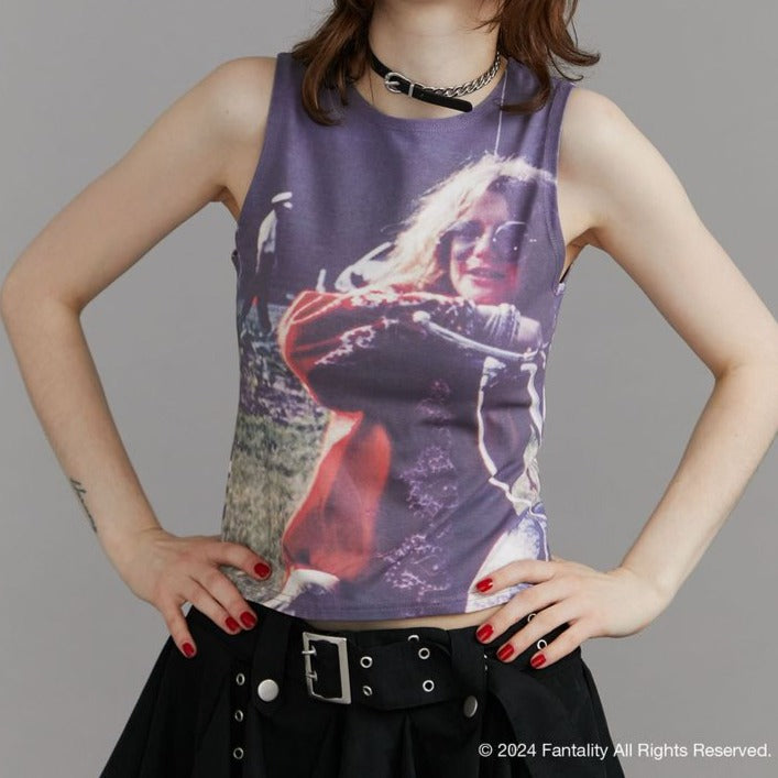 JANIS photo print sleeveless top コラボ 【ダークミックス】