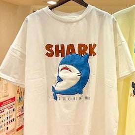 サメ×ロゴパイル刺繍半袖T【オフホワイト】