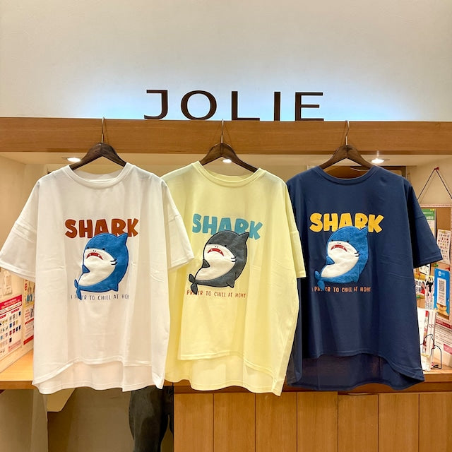 サメ×ロゴパイル刺繍半袖T【ブルー】
