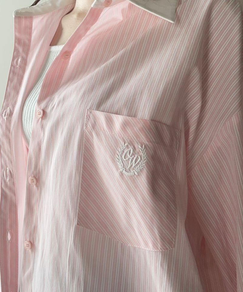 ワンポイント刺繍BIGシャツ【ピンクストライプ】