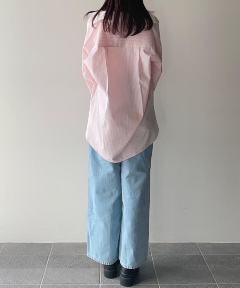 ワンポイント刺繍BIGシャツ【ピンクストライプ】