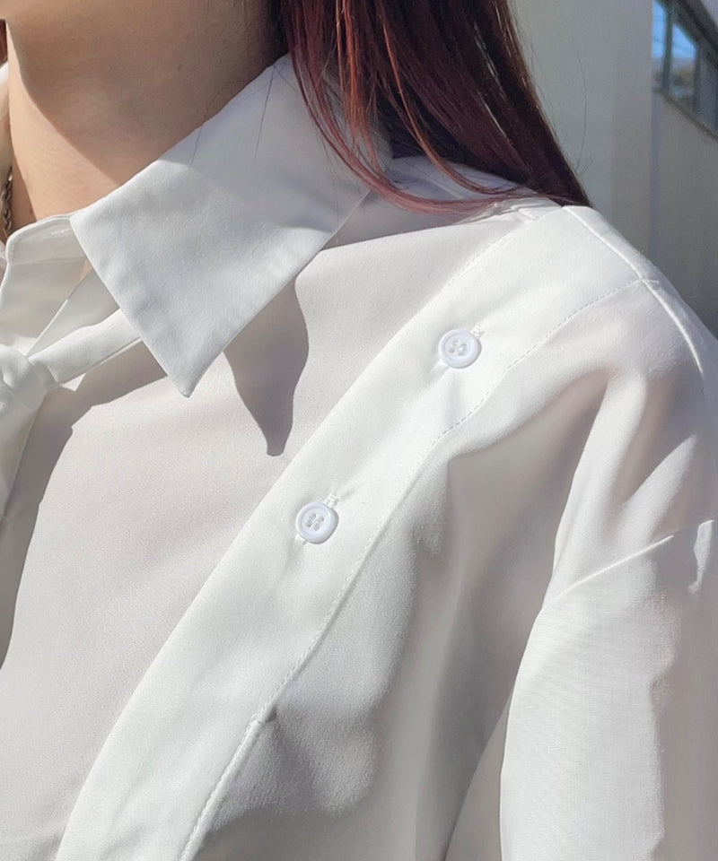 ネクタイ付き肩あきショートシャツ【ホワイト】