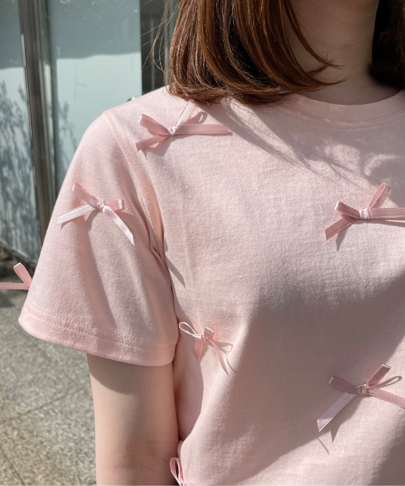 リボンまみれTシャツ【ピンク】