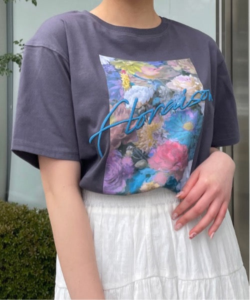 フラワーグラフィックプリントTシャツ【スミクロ】